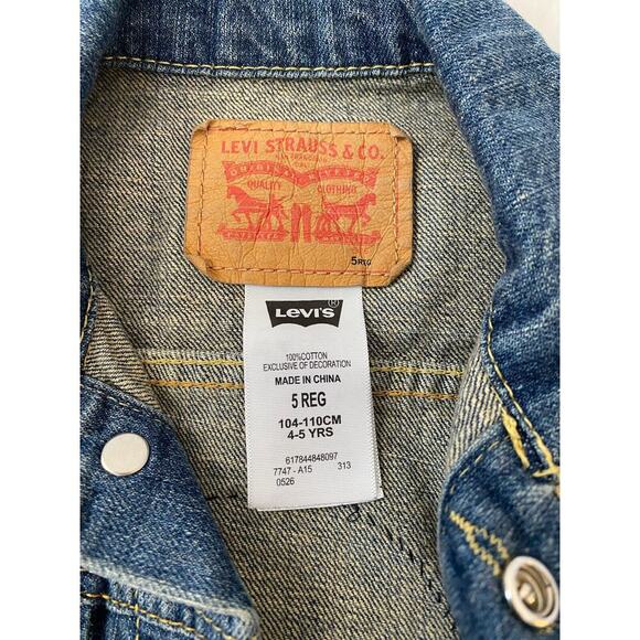 Embroidered 311 Band Logo Levi’s Blue Denim Jean Trucker Jacket Kids Size 5 - Picture 7 of 11